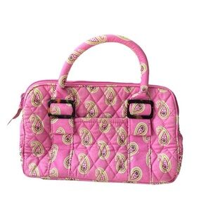 Vera Bradley Handbag Pink & Lime Green Purse Quilted Paisley Floral